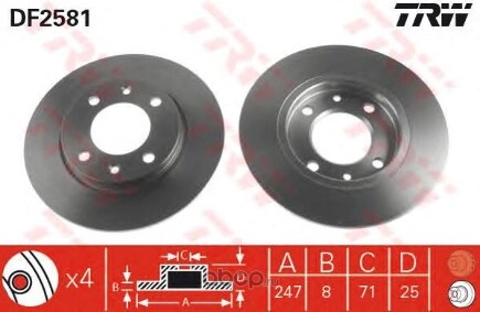 Диск тормозной задний CITROEN Xsara/PEUGEOT 206 /D=247mm TRW купить 3 162 ₽