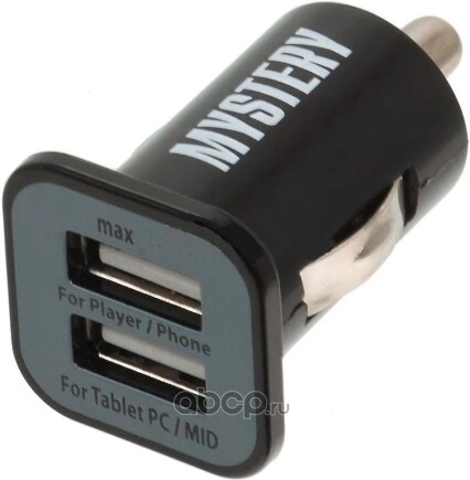 Прикуриватель(переходник) MYSTERY MUC-2/3A, 2 USB для заряда плеера,телефона, КПК купить 530 ₽