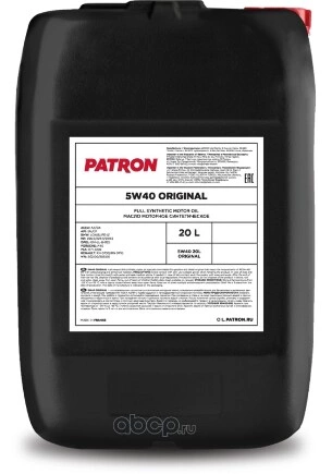 Масло моторное PATRON ORIGINAL 5W-40 синтетика 20 л купить 15 798 ₽