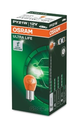 Лампа 12V PY21W 21W BAU15s OSRAM ULTRA LIFE картон купить 200 ₽