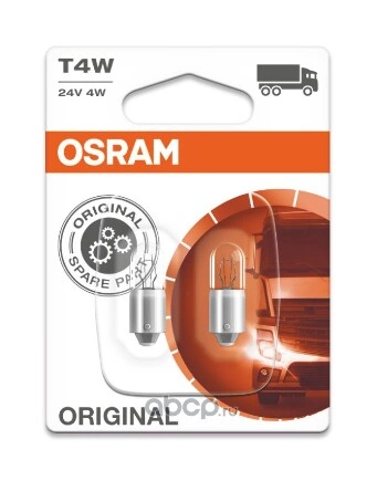 Лампа 24V T4W 4W BA9s OSRAM ORIGINAL LINE 2 шт. блистер купить 122 ₽