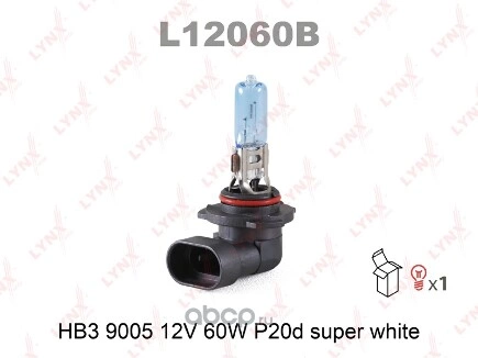 Лампа 12V HB3/9005 60W P20d LYNXauto SUPE WHITE 1 шт. картон купить 457 ₽