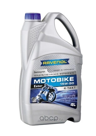 Масло моторное Ravenol Motobike 4-T Ester 15W-50 полусинтетика 4 л купить 6 404 ₽