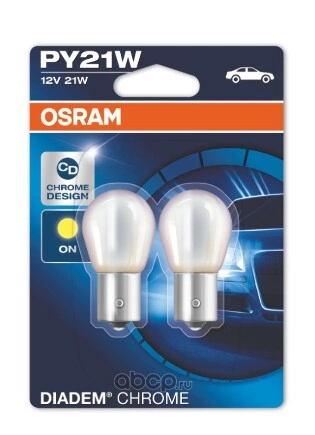 Лампа 12V PY21W 21W BAU15s OSRAM DIADEM CHROME 2 шт. блистер купить 1 334 ₽