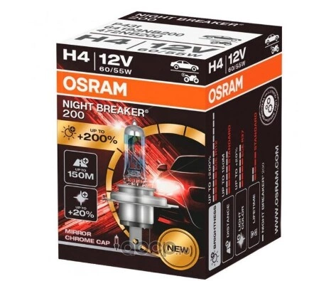 Лампа 12V H4 60/55W +200% P43t OSRAM NIGHT BREAKER 1 шт. картон купить 1 498 ₽