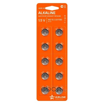 Батарейка литиевая AIRLINE Alkaline AG10 1,5V купить 111 ₽