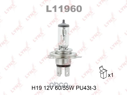 Лампа 12V H19 60/55W PU43t-3 LYNXauto 1 шт. картон купить 354 ₽