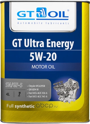 Масло моторное GT OIL GT Ultra Energy 5W-20 синтетическое 4 л купить 2 979 ₽