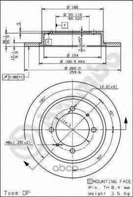 Диск тормозной задний MITSUBISHI Carisma/Space Star/VOLVO S40 I /D=260mm BREMBO купить 4 248 ₽