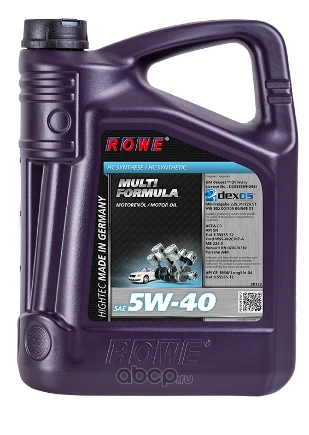 Масло моторное ROWE HIGHTEC Multi Formula 5W-40 синтетика 5 л купить 5 310 ₽