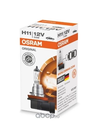 Лампа 12V H11 55W PGJ19-2 OSRAM ORIGINAL LINE 1 шт. картон купить 809 ₽