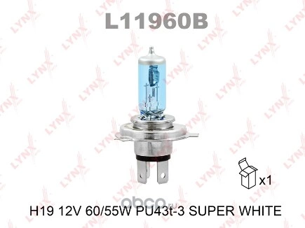 Лампа 12V H19 60/55W PU43t-3 LYNXauto SUPER WHITE 1 шт. картон купить 572 ₽