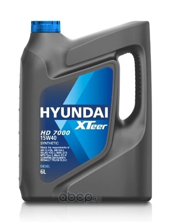 Масло моторное Hyundai Xteer HD 7000 CI-4 15W-40 6 л купить 2 777 ₽