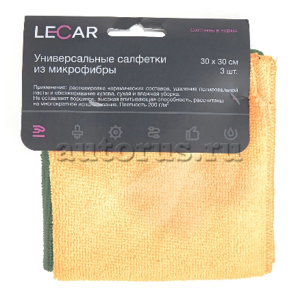 Комплект салфеток из микрофибры LECAR 300*300, 200 гр./кв.м. (3 шт.) LECAR купить 125 ₽