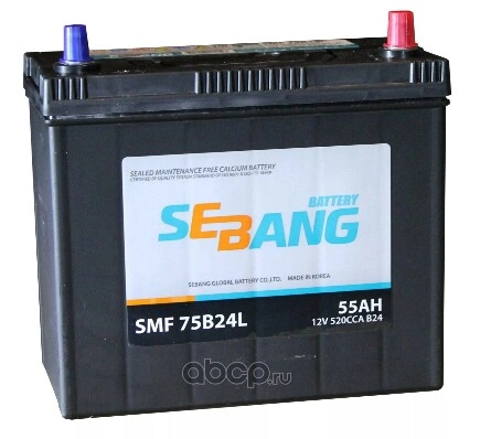 Аккумулятор SEBANG SMF 55 А/ч обратная R+ EN 520A, 238x129x225 75B24L купить 7 479 ₽