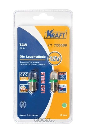 Лампа светодиодная 12V T4W 4W BA9s KRAFT 2 шт. картон купить 60 ₽