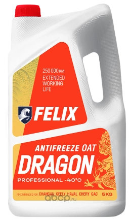 Антифриз Felix Dragon G12+ готовый -45C красный 5 кг купить 1 125 ₽