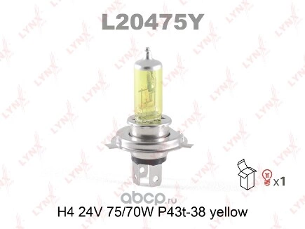 Лампа 24V H4 75/70W P43t LYNXauto Yellow 1 шт. картон купить 567 ₽