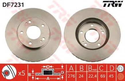 Диск тормозной передний MITSUBISHI Eclipse/Space Wagon /Vent D=276mm TRW купить 4 217 ₽