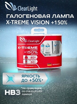 Лампа 12V HB3 60W +150% P20d ClearLight X-treme Vision 2 шт. DUOBOX купить 898 ₽