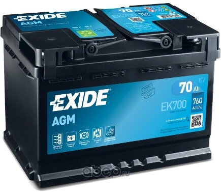 Аккумулятор EXIDE MICRO-HYBRID AGM 12V 70AH 760A ETN 0(R) B13 278x175x190 мм купить 36 466.04 ₽