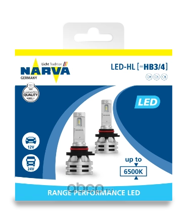 Лампа светодиодная 12/24V HB3/4 24W P22d 6500K NARVA Range Performance LED 2 шт. картон купить 5 185 ₽