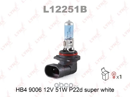 Лампа 12V HB4/9006 51W P22d LYNXauto SUPER WHITE 1 шт. картон купить 465 ₽