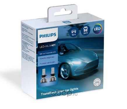 Лампа светодиодная 12/24V H7 20W 1700lm PX22d 6500K PHILIPS LED Ultinon Essential 2 шт. картон купить 6 326 ₽