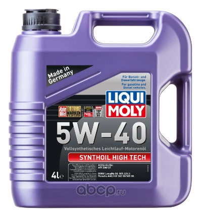 Масло моторное LIQUI MOLY Synthoil High Tech 5W-40 синтетическое 4 л купить 8 404 ₽