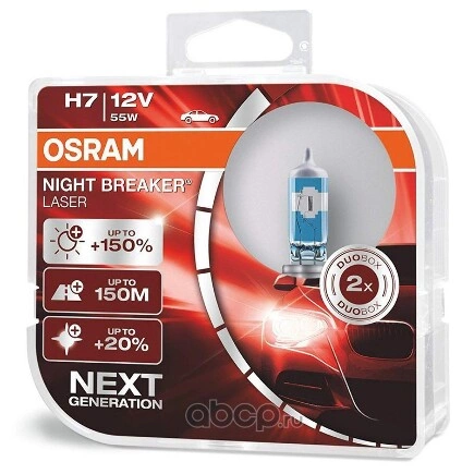 Лампа 12V H7 55W PX26d OSRAM NIGHT BREAKER LASER 2 шт. картон купить 3 015 ₽