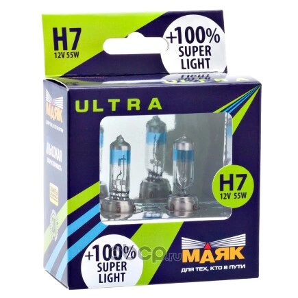 Лампа 12V H7 55W +100% PX26d Маяк Ультра Super Light 1 шт. картон 82720SL+100new купить 643 ₽