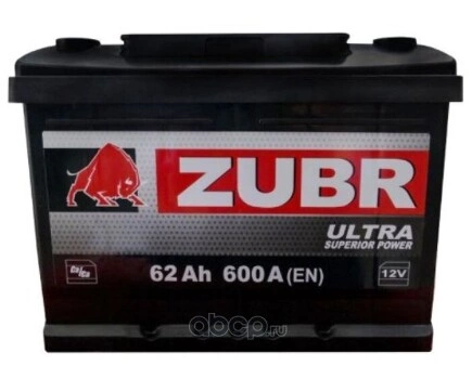 АКБ ZUBR Ultra 60Ah L+ (ZU601) (+/-) 12V 600A EN 242x175x190 купить 7 037 ₽