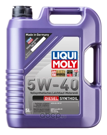 Масло моторное LIQUI MOLY Diesel Synthoil 5W-40 синтетическое 5 л купить 8 732 ₽