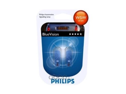 Лампа 12V W5W 5W PHILIPS Blue Vision 2 шт. блистер купить 128 ₽