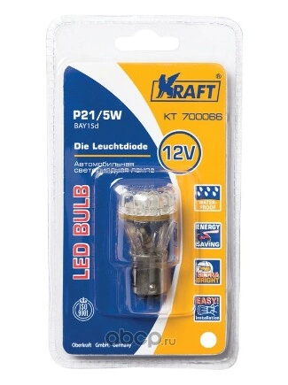 Лампа светодиодная 12V P21/5W 21/5W BAY15d KRAFT 1 шт. картон купить 289 ₽