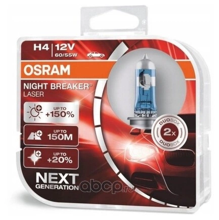 Лампа 12V H4 60/55W P43t OSRAM NIGHT BREAKER LASER 2 шт. картон купить 2 517 ₽