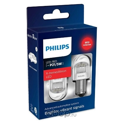 Лампа светодиодная 12V P21/5W 21/5W PHILIPS LED RED 2 шт. блистер купить 2 740 ₽