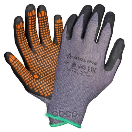Перчатки нейлоновые с нитриловым покрытием ладони (М) сер./черн./оранж.(ADWG101) купить 298 ₽