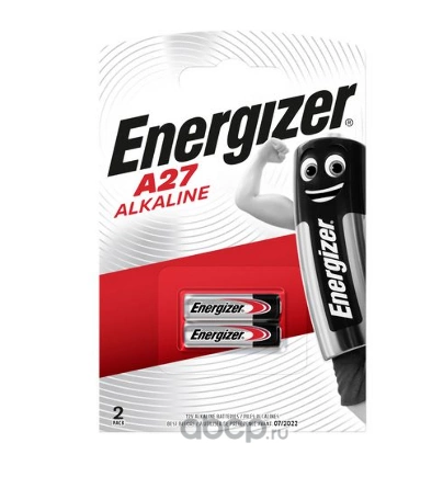 Батарейка алкалиновая Energizer A27 12V упаковка 2 шт. купить 310 ₽