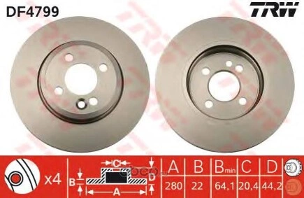 Диск тормозной передний MINI MINI all 2006> /Vent.D=280mm TRW купить 5 590 ₽