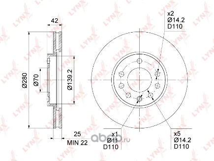 Диск тормозной передний (280x25) OPEL Astra G/H 98-10 / Combo 04> / Corsa C 03-09 / LYNXauto купить 3 614 ₽