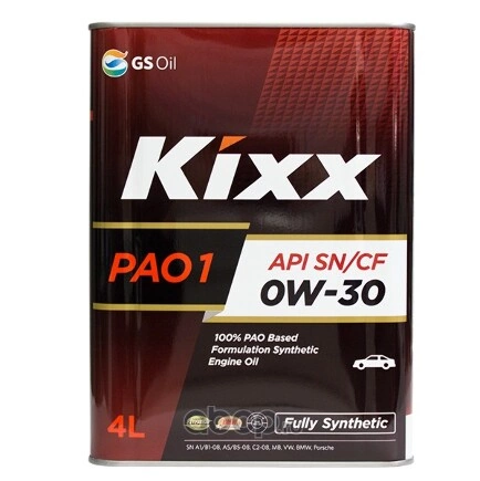 Масло моторное KIXX PAO 1 0W-30 синтетическое 4 л купить 5 526 ₽