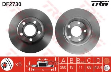 Диск тормозной передний AUDI A4(B5) 95-01 /D=280mm TRW купить 3 795 ₽