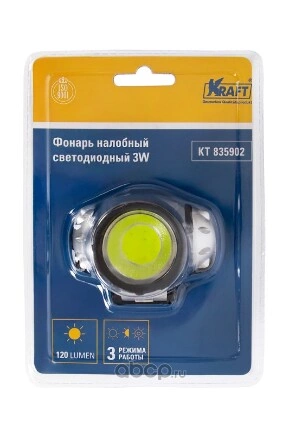 Фонарь налобный светодиодный 3W KRAFT KT 835902 купить 410 ₽