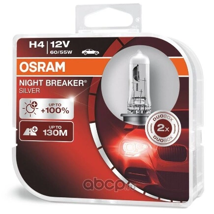 Лампа 12V H4 60/55W P43t OSRAM NIGHT BREAKER SILVER 2 шт. купить 1 590 ₽