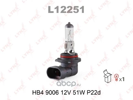 Лампа 12V HB4 51W P22d LYNXauto 9006 1 шт. картон купить 299 ₽