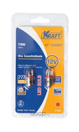 Лампа светодиодная 12V T4W 4W BA9s KRAFT 2 шт. картон купить 66 ₽